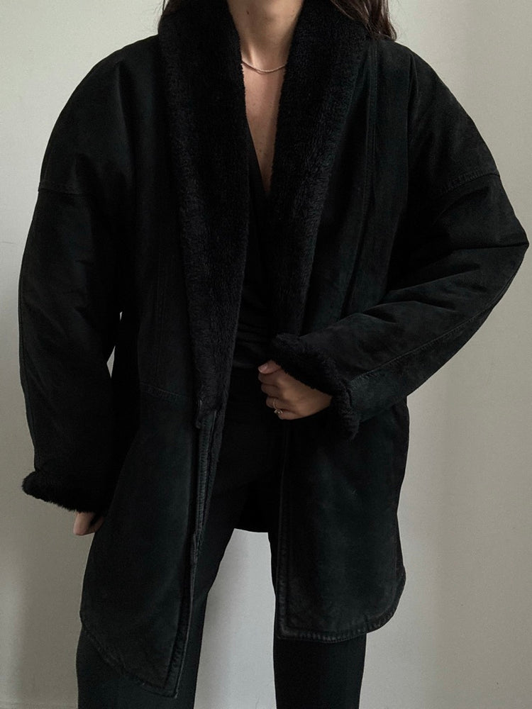 Vintage Black Suede Thick Jacket Size Medium