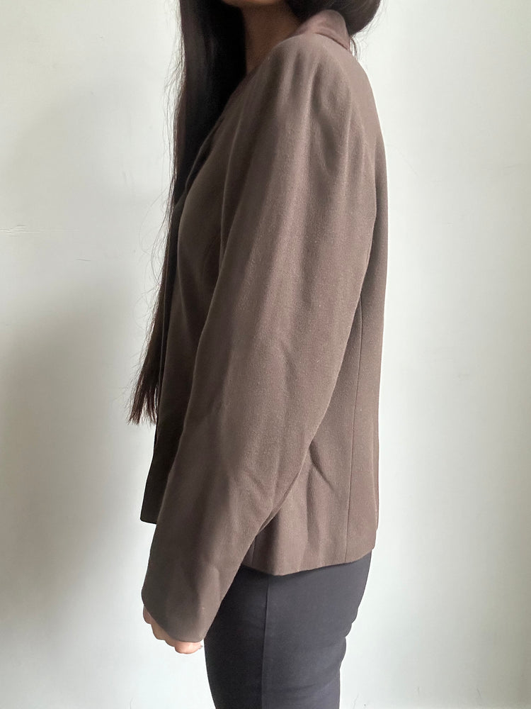 Vintage Double-Breasted Brown Blazer + Dark Brown Velvet Collar Size 6