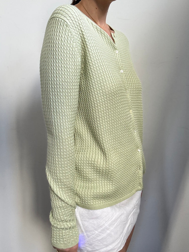 Vintage 100% Silk Light Green Neiman Marcus Cardigan Size L