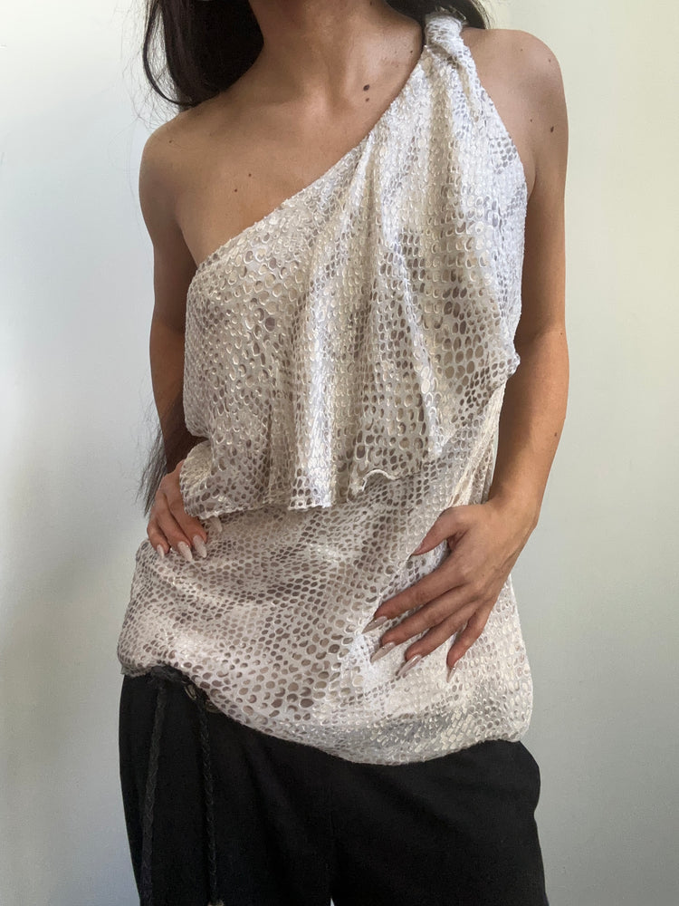 Vintage Snakeskin Patterned One-Shoulder Blouse Size S/M