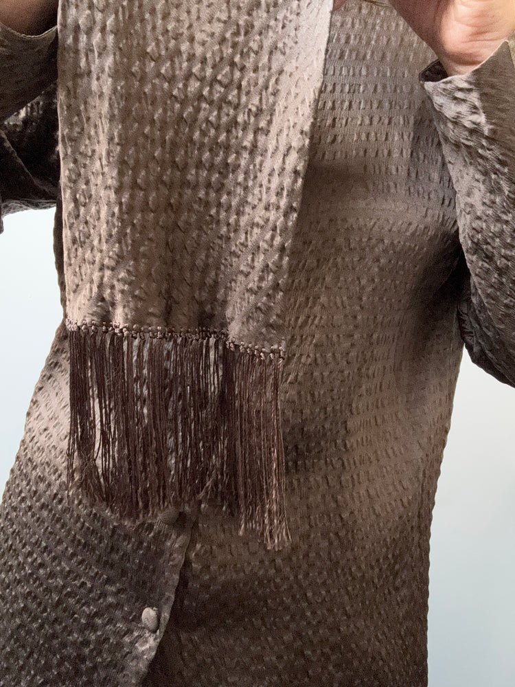 Vintage Oscar de la Renta Brown Textured Button-Up Blouse Size Small