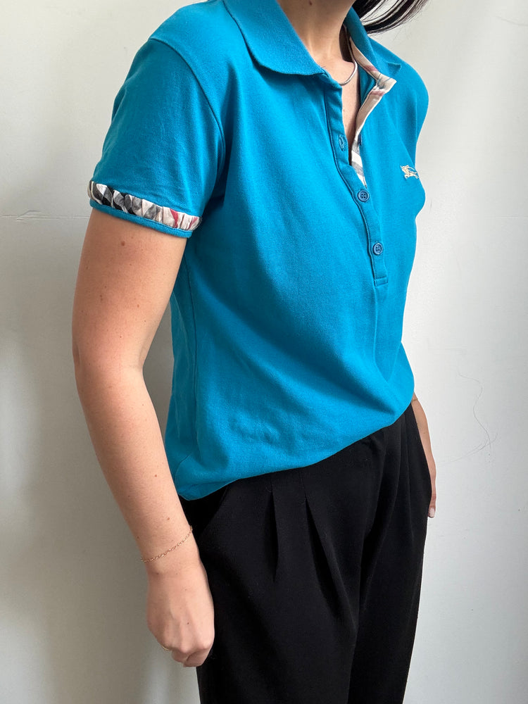 Vintage Blue Burberry Polo Shirt Size Large