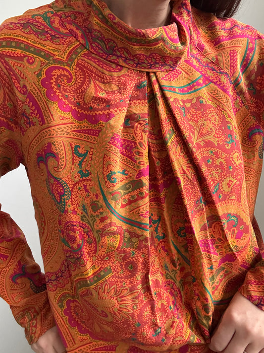 Vintage Silk Multicolored Top Size Small