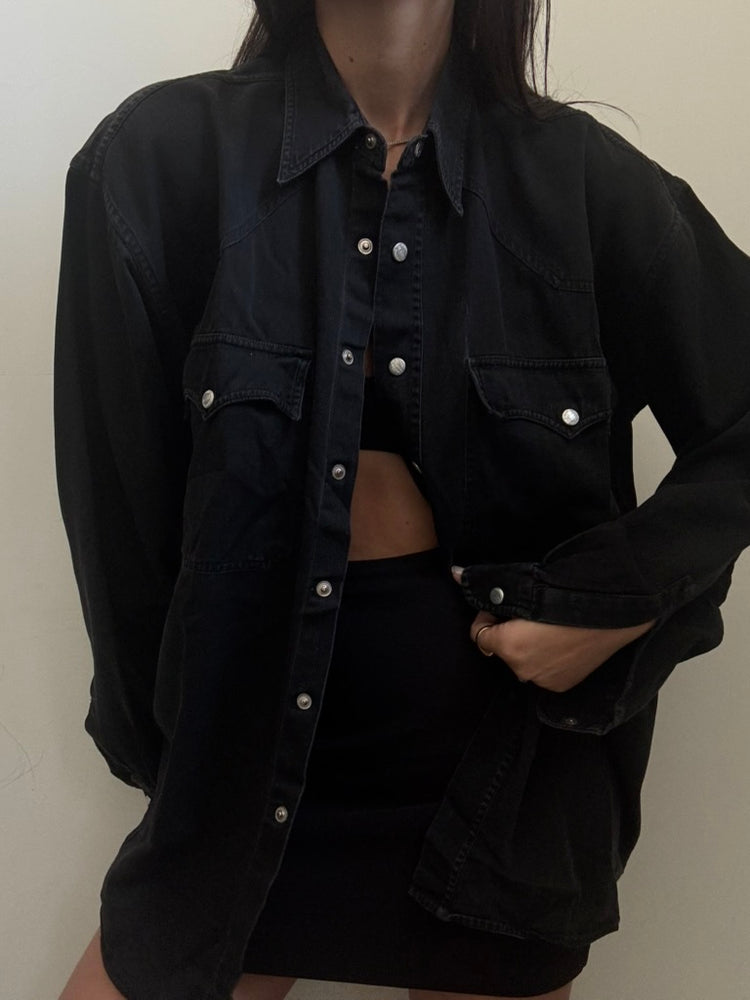 Vintage Black Western Style Button-Up Size Large