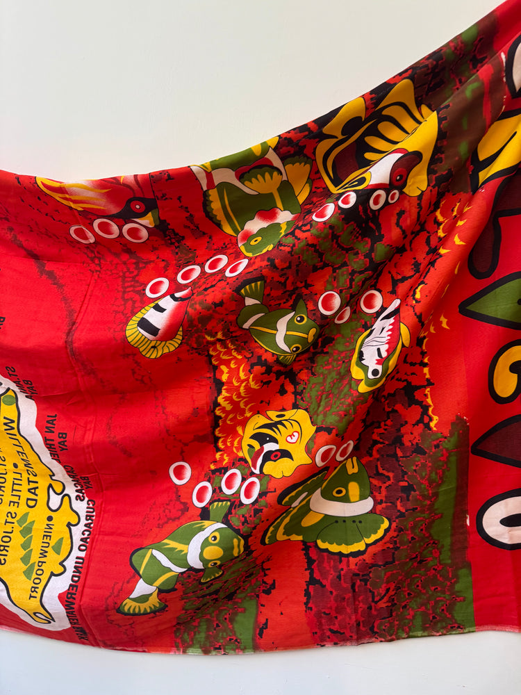 Vintage Red Curacao Wrap Sarong Scarf