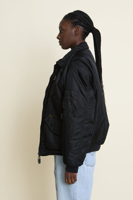 Vintage Nylon Insulated Black Bomber Jacket Size L