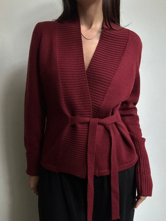 Vintage Maroon Merino Wool Wrap Cardigan Size Medium