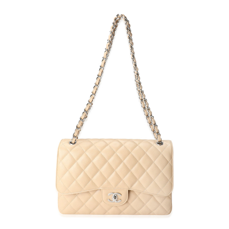 2019 CHANEL Beige Quilted Caviar Jumbo