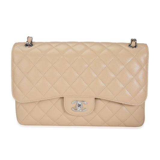 2019 CHANEL Beige Quilted Caviar Jumbo