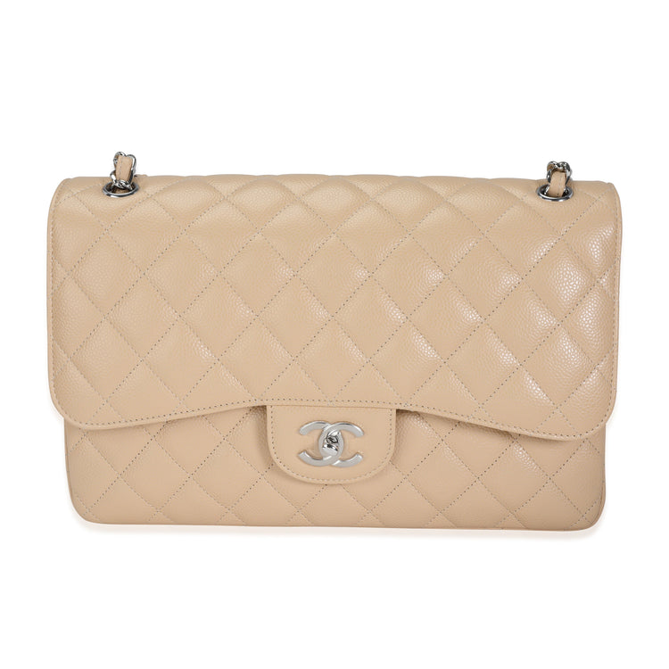 2019 CHANEL Beige Quilted Caviar Jumbo