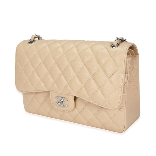 2019 CHANEL Beige Quilted Caviar Jumbo