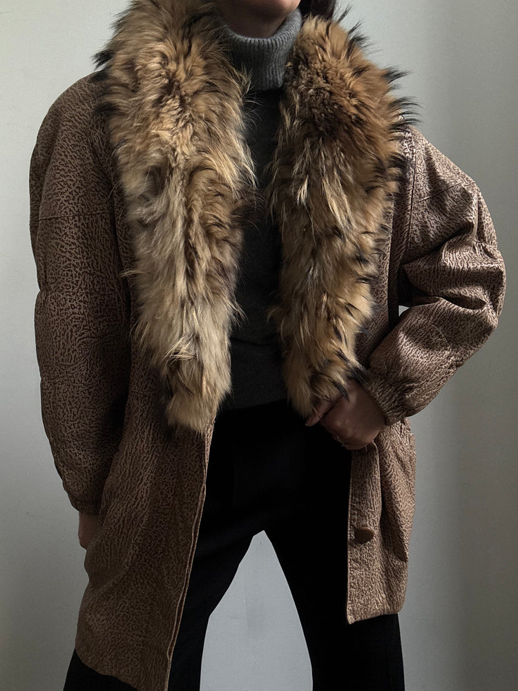 Vintage Textured Brown + Nude 80's Leather Jacket Size Medium