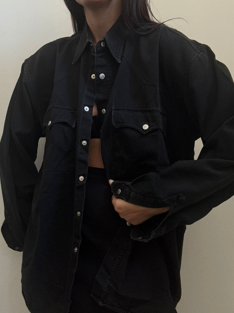 Vintage Black Western Style Button-Up Size Large
