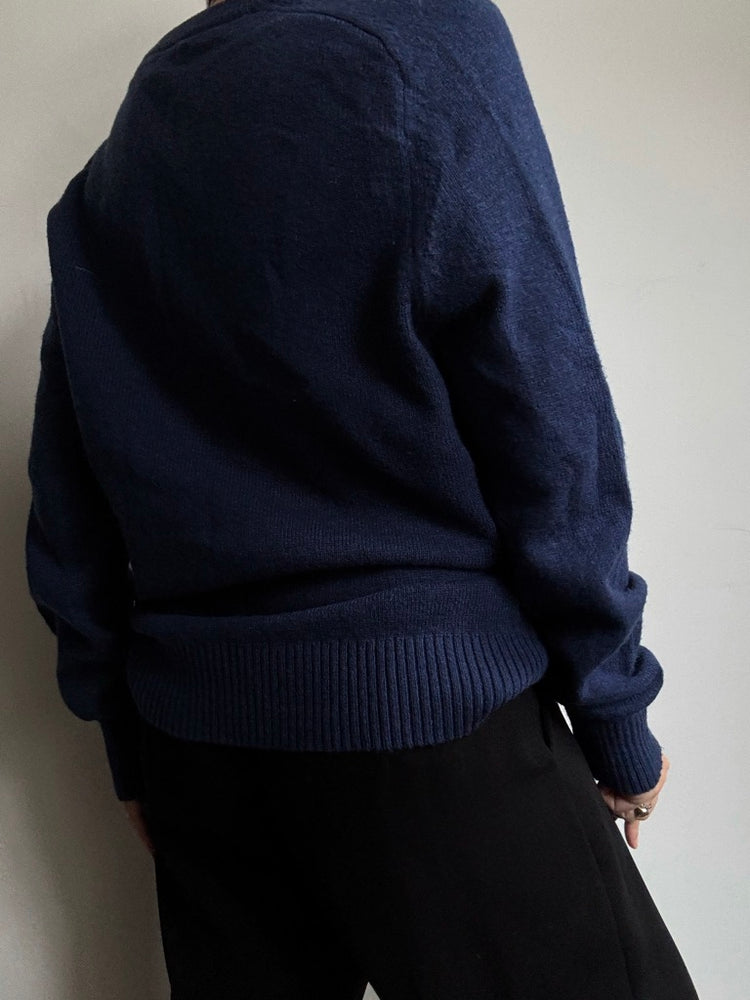 Vintage Deep Blue Quarter Buttoned Pullover Size Large