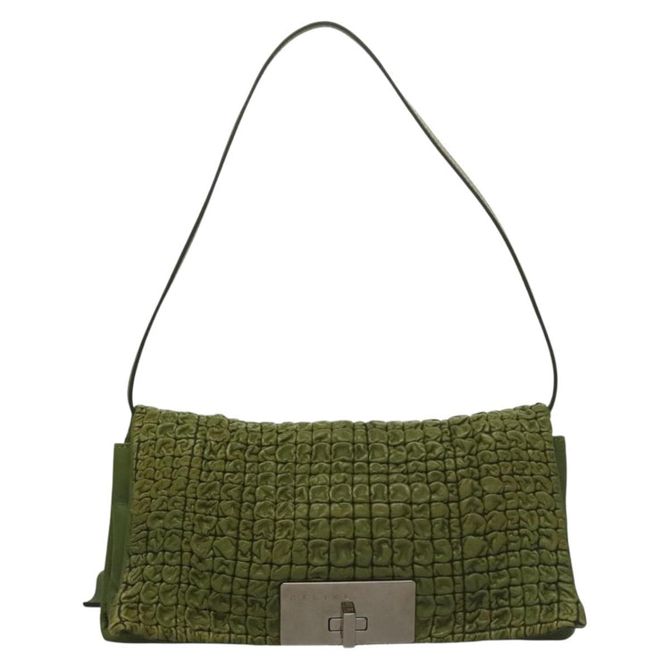 Vintage Celine Green Leather Shoulder Bag