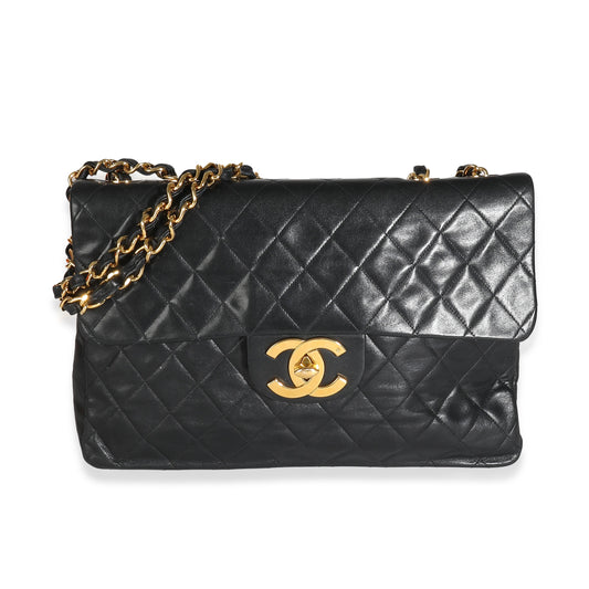 Vintage Chanel 1991 24K Black Quilted Lambskin Maxi XL Flap Bag