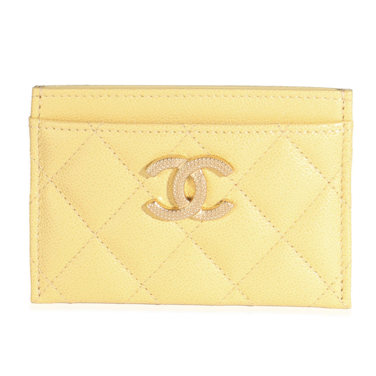 Pre-Loved 2021 Chanel Yellow Quilted Caviar Card Holder