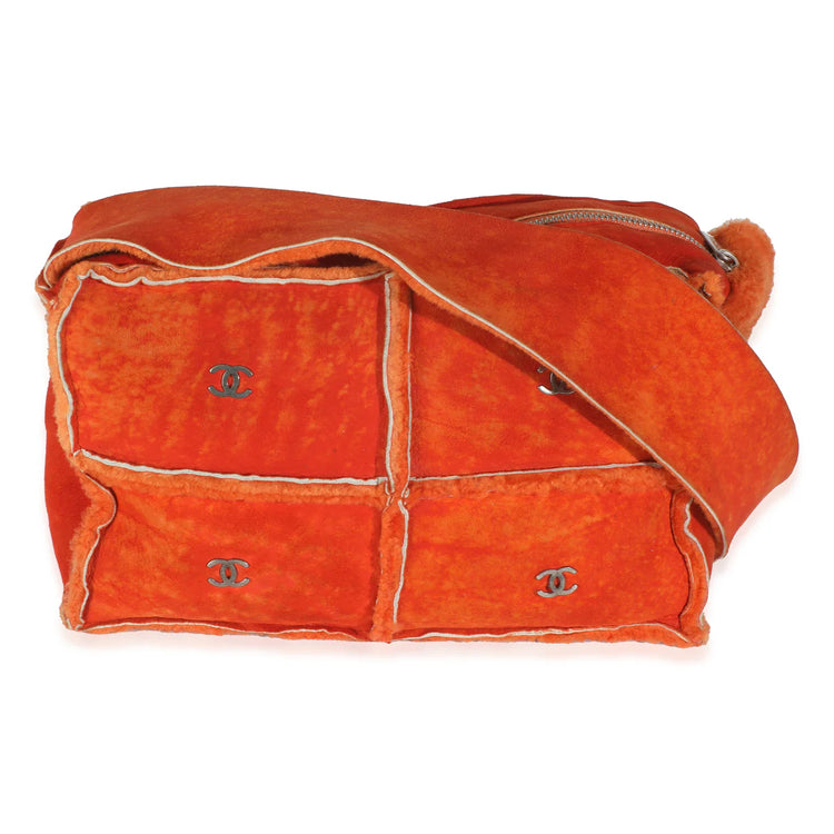 Vintage 2000 Chanel Orange Suede Shearling Messenger
