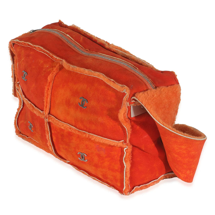 Vintage 2000 Chanel Orange Suede Shearling Messenger