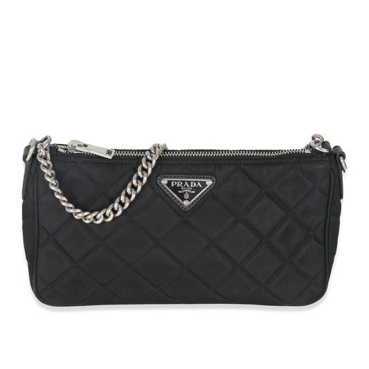 Vintage Prada Black Tessuto Quilted Nylon Chain Bag