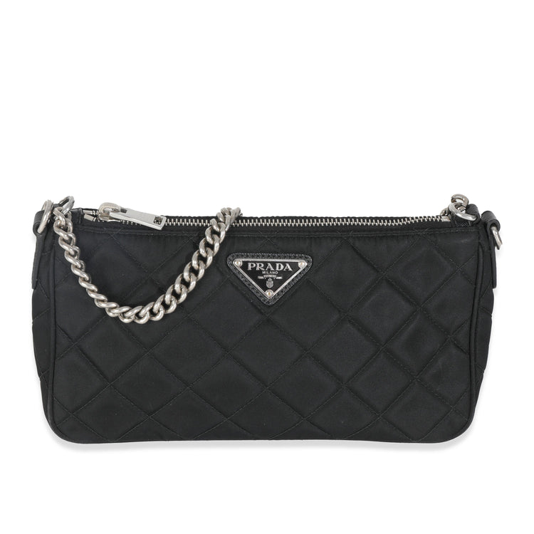 Vintage Prada Black Tessuto Quilted Nylon Chain Bag
