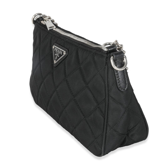 Vintage Prada Black Tessuto Quilted Nylon Chain Bag