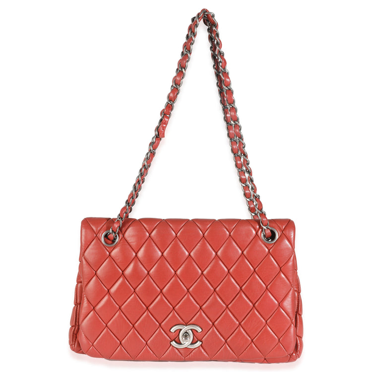 Chanel 2011 Red Lambskin Large Bubble Flap Bag