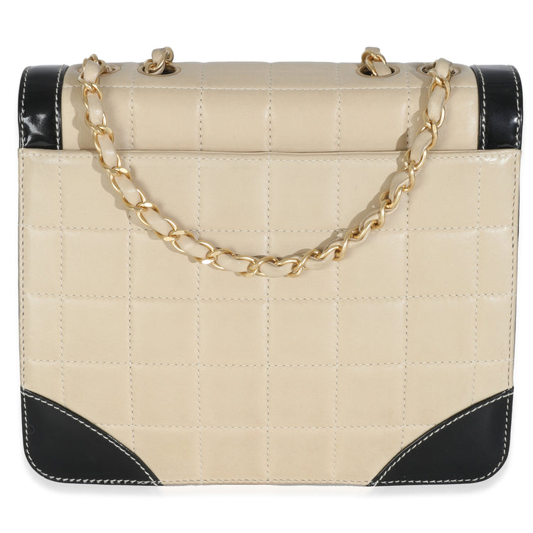 Vintage 2002 Chanel Beige Lambskin Black Patent Flap