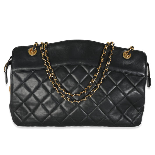 Vintage 1989 Black Quilted Lambskin Matelasse Chain Shoulder Bag