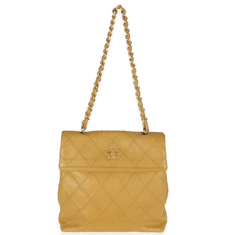Vintage 2002 Chanel Dark Yellow Quilted Caviar Chain Flap