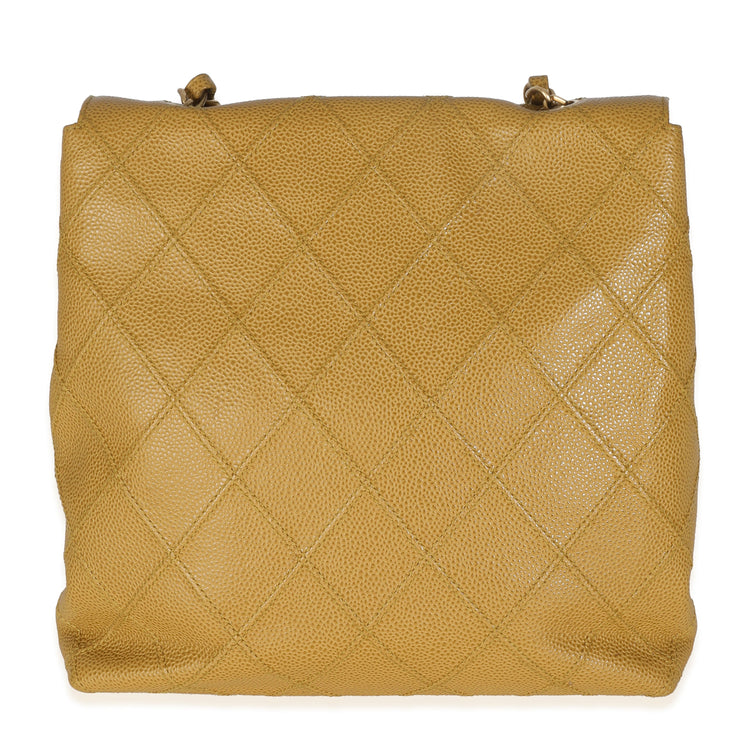Vintage 2002 Chanel Dark Yellow Quilted Caviar Chain Flap