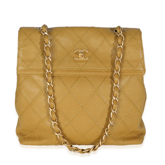 Vintage 2002 Chanel Dark Yellow Quilted Caviar Chain Flap