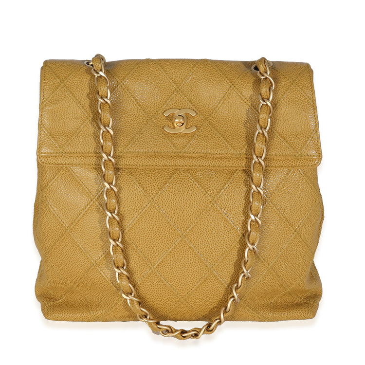 Vintage 2002 Chanel Dark Yellow Quilted Caviar Chain Flap