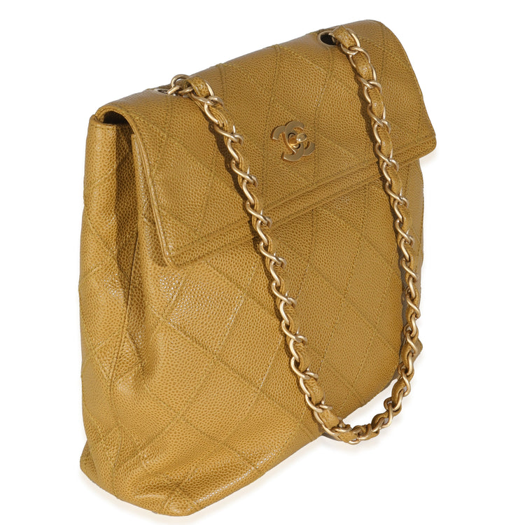 Vintage 2002 Chanel Dark Yellow Quilted Caviar Chain Flap