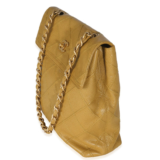 Vintage 2002 Chanel Dark Yellow Quilted Caviar Chain Flap