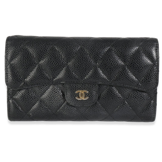 Vintage Chanel Black Quilted Caviar Large Flap Wallet