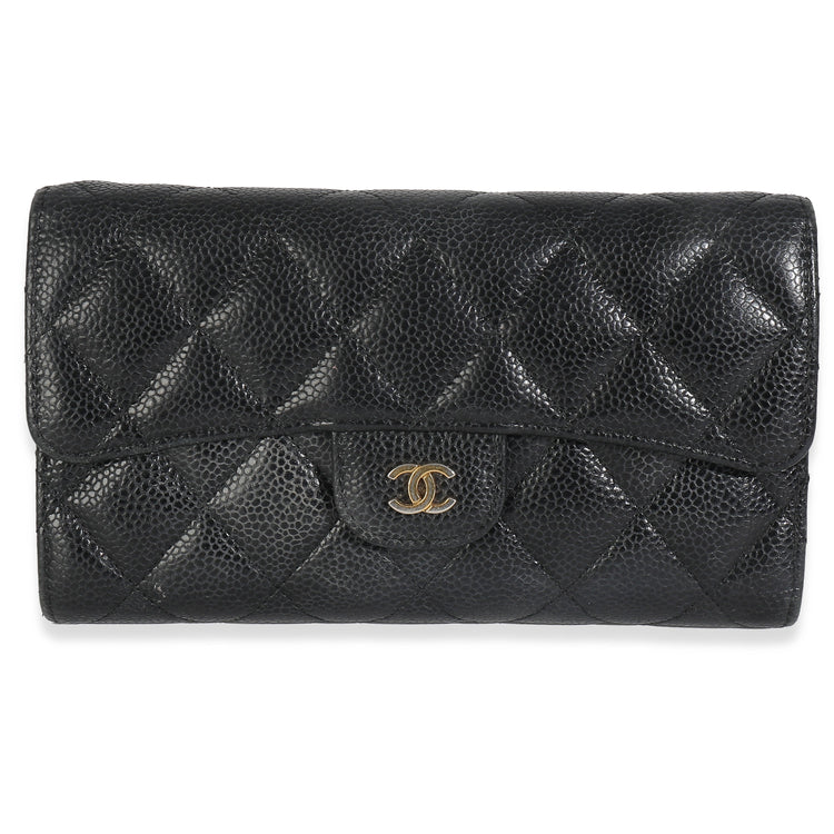 Vintage Chanel Black Quilted Caviar Large Flap Wallet