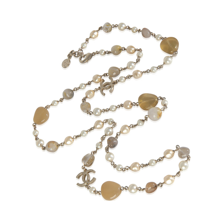 Gold-Plated 2014 100th Anniversary Faux Pearl & Bead Station Necklace