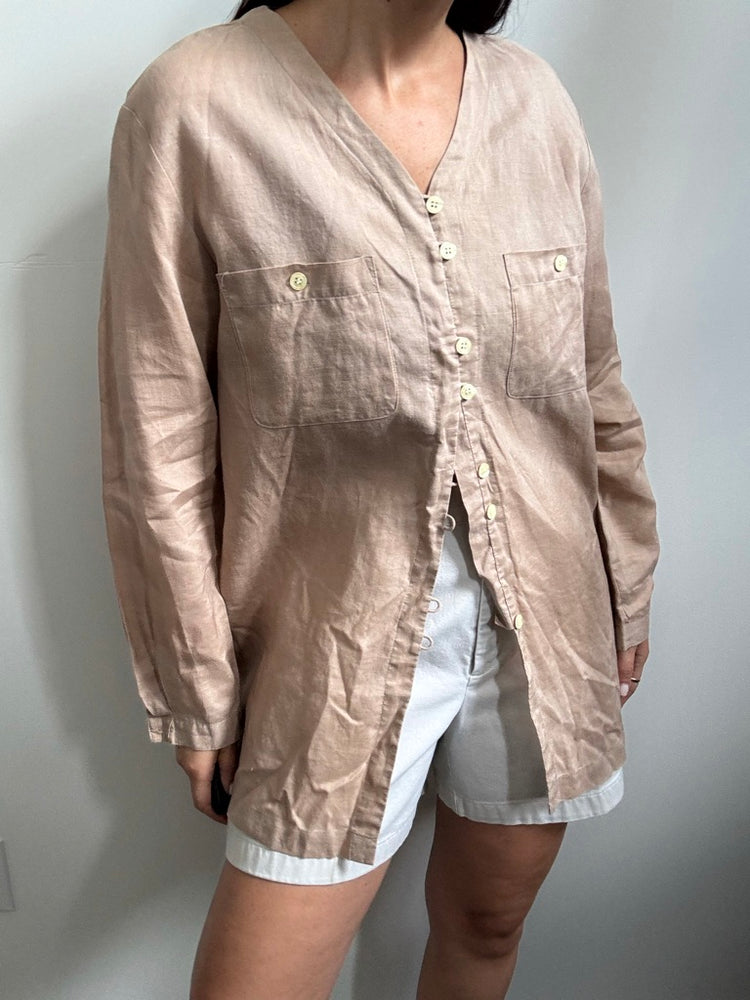 Vintage Linen Camel Button-Up Size Small