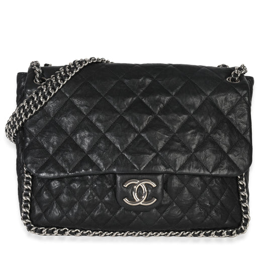 Chanel 2014 Black Quilted Washed Lambskin Maxi Flap