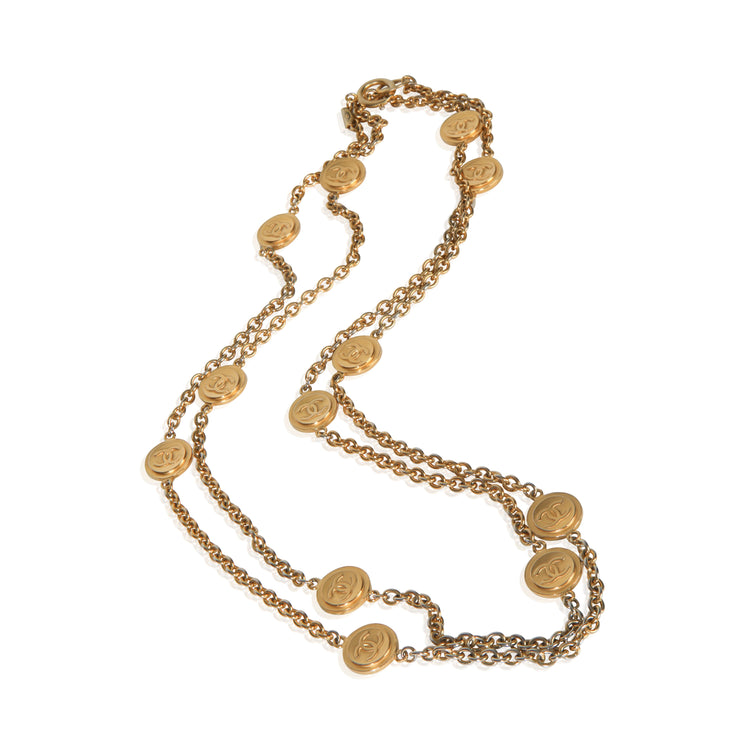 Gold-Plated Vintage CC Medallion Station Necklace