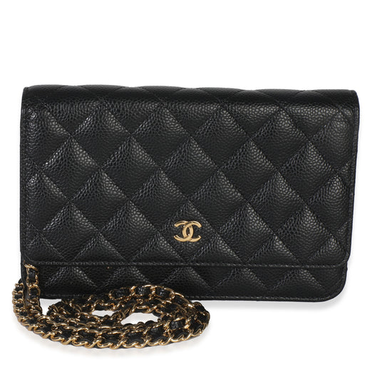 2018 Chanel Black Quilted Caviar Classic Wallet On Chain