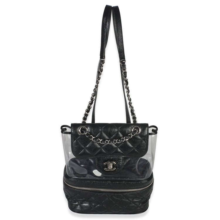 Black Crumpled Calfskin PVC Mini Backpack