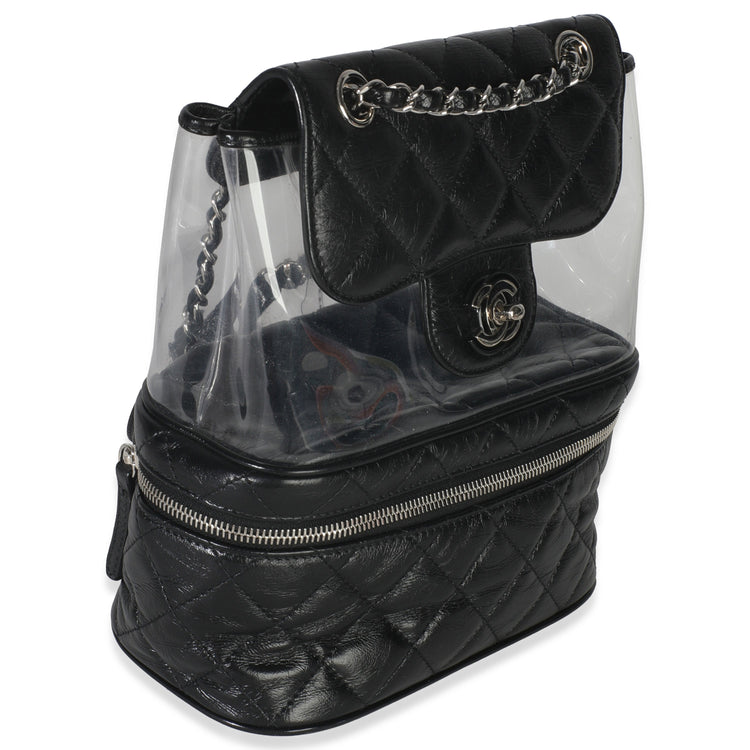 Black Crumpled Calfskin PVC Mini Backpack