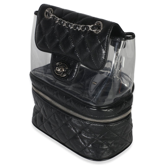 Black Crumpled Calfskin PVC Mini Backpack