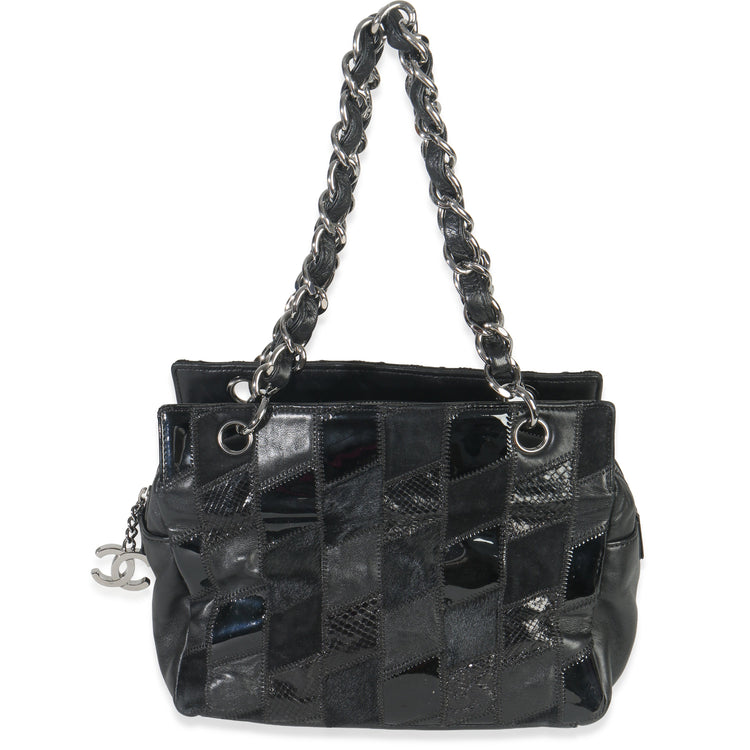 Black Lambskin Python Patchwork Shoulder Bag