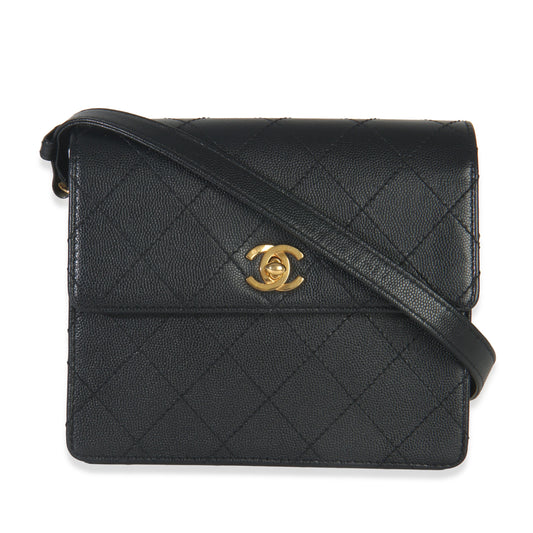 Vintage 24k Black Quilted Caviar Flap Bag