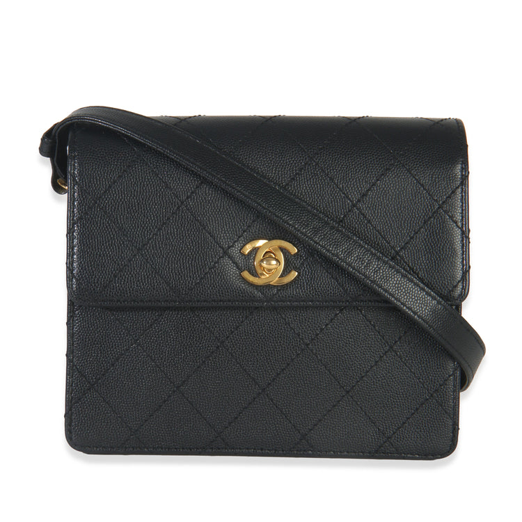 Vintage 24k Black Quilted Caviar Flap Bag