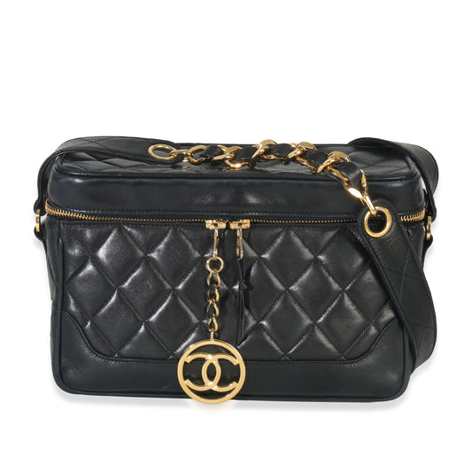 Vintage Black Quilted Lambskin Zip Around Box Crossbody