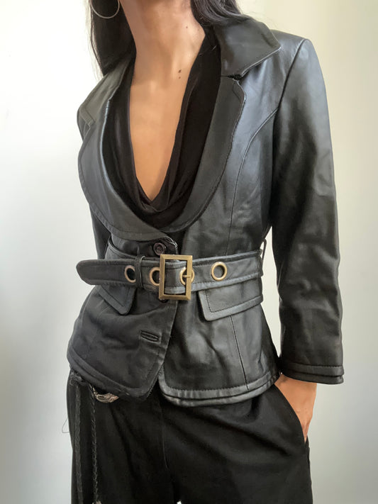 Vintage Leather Buckle Jacket Size XS
